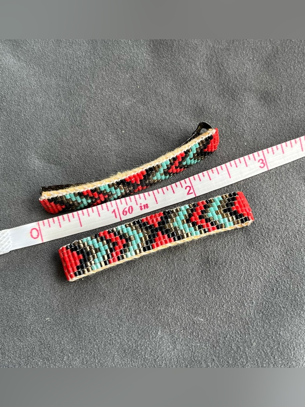 Vintage Beaded *Barrette Pair* in Red, Turquoise & Black - Picture 5 of 10